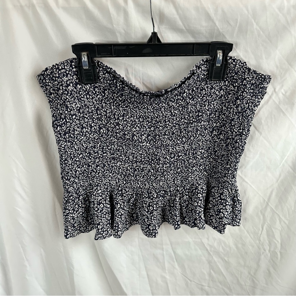 American Eagle Blue and White Floral Stretchy Bandeau Top Size L